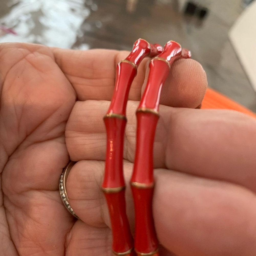 Vintage Red Enamel Bamboo-Style Bangles